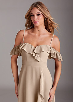 Azazie Lyra Bridesmaid Dresses Taupe A-Line Chiffon Convertible Dress image9
