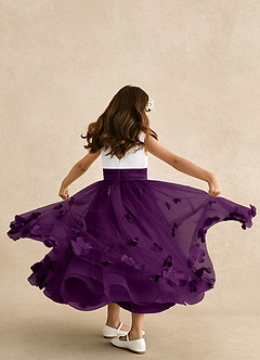 Azazie Vi vestidos de niña de las flores Vestido de Uva de Tul de Corte En A con Sin mangas image3