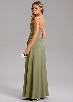 Azazie Azuree Bridesmaid Dresses Pistachio A-Line Pleated Stretch Satin Dress image13