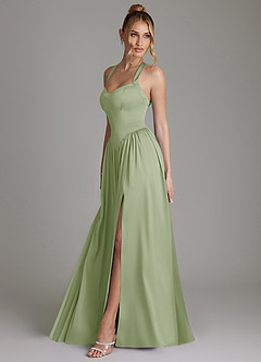 Azazie Francis Bridesmaid Dresses Dusty Sage A-Line Corset Stretch Satin Dress image6