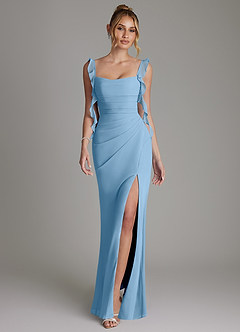 Azazie Jessamine Bridesmaid Dresses Steel Blue Mermaid Corset Chiffon Dress image1
