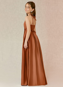 Azazie Arianthe Junior Copper A-Line with Pockets Stretch Satin Dress image3