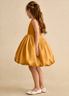 Azazie Nirvana Robe Demoiselle D'honneur Fillette Robe Princesse en Mat Satiné Rayé Caramel écossais image4