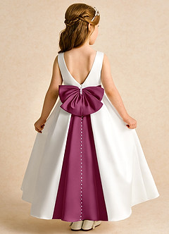 Azazie Cherry Flower Girl Dresses Ivory Mulberry Ball-Gown Pleated Matte Satin Dress image1