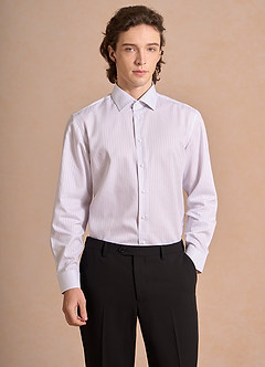 front Aiden Soft Lavender 100% Cotton Non-Iron Striped Dress Shirt