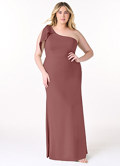 Azazie Rinna Bridesmaid Dresses Desert Rose Mermaid One Shoulder Stretch Crepe Dress image5