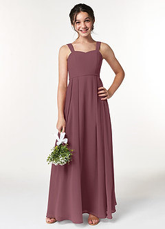 Azazie Simoan Junior Abito A-Line in Chiffon Scollo a Cuore Sangria image1
