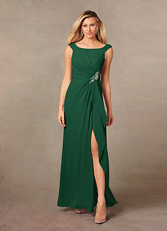 Azazie Yarrow Kleider für die Brautmutter A-Linie Plissee Chiffon Kleid Dunkelgrün image1