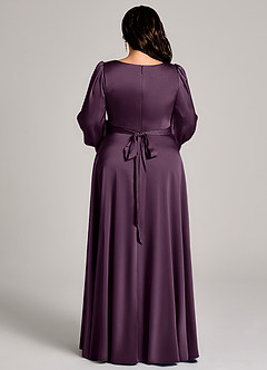 Azazie Leonia Vestidos de damas de honor Vestido de Ciruela de Satén Elástico de Corte en A con Manga larga image13
