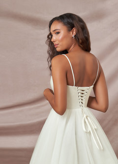 Azazie Gelsey At-home Try On Dresses Cream A-Line Sweetheart Neckline Tulle Dress image2