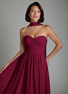 Azazie Petra Abiti da Damigella Abito A-Line in Chiffon Corsetto Borgogna image6