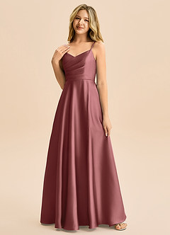 Azazie Rumi Junior Klä av A-Line i Stretch Satin Plisserad image3