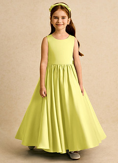 Azazie Nellia Blumenmädchenkleider A-Linie Schleifen Matte Satin Kleid Kanarienvogel image5