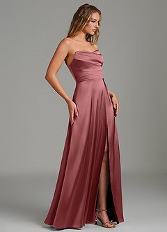 Azazie Niveah Bridesmaid Dresses Amethyst A-Line Strapless Stretch Satin Convertible Dress image7