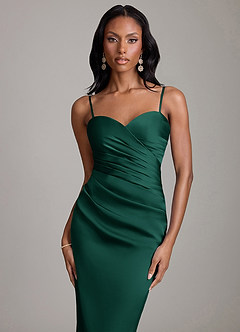Azazie Sonora Vestidos de damas de honor Vestido de Esmeralda de Satén Elástico de Corte Recto con Sin tirantes image3