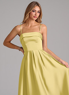 Azazie Lucienne Bridesmaid Dresses Canary A-Line Pleated Stretch Satin Dress image2