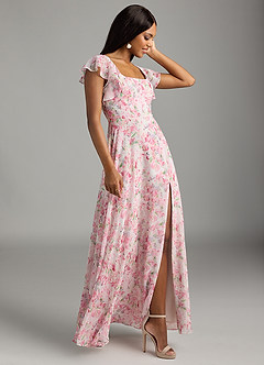 Azazie Bondi Bridesmaid Dresses Abstract Watercolor Floral A-Line Ruffled Chiffon Dress image6