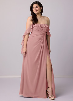 Barbie ♥ Azazie Robes de demoiselle d'honneur Robe Trapèze Convertible en Mousseline de soie Épaule décolletée Rose Poussiéreuse image7