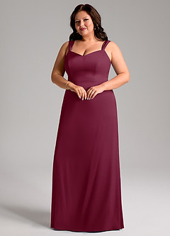 Azazie Denice Bridesmaid Dresses Mulberry Sheath Pleated Stretch Satin Dress image6