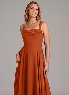 Azazie Shaude Bridesmaid Dresses Burnt Orange A-Line Pleated Chiffon Dress image5