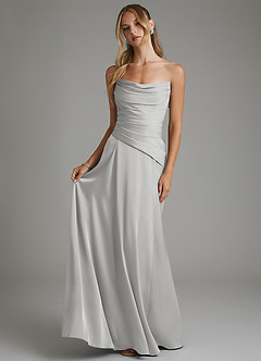 Azazie Gabriela Bridesmaid Dresses Silver A-Line Corset Stretch Satin Dress image7