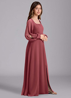 Azazie Bondi Junior Vestido de Merlot de Gasa de Corte en A con Blusón image4