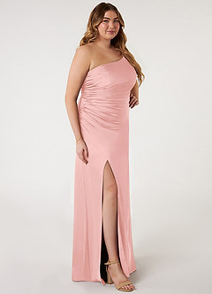 Azazie Eren Bridesmaid Dresses Powder Pink Mermaid One Shoulder Stretch Satin Dress image8
