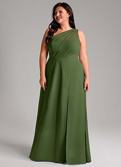 Azazie Phaedra Bridesmaid Dresses Olive A-Line One Shoulder Chiffon Dress image8