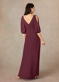 Azazie Bronwyn vestidos de madre de la novia Vestido de Cabernet de Gasa de Corte En A con Cuello de pico fruncido image4
