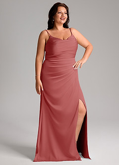 Azazie Deandra Bridesmaid Dresses Antique Rose Mermaid Pleated Stretch Satin Dress image10