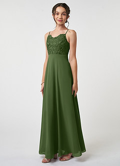 Azazie Sonya Junior A-Linie Spitze Chiffon Kleid Olivgrün image1