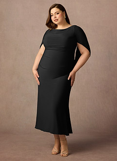 Azazie Bellona Moeder van de bruid jurken Kolom Jurk van Luxe gebreid Boothals Zwart image10