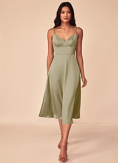 Azazie Dottie Bridesmaid Dresses Moss Green A-Line Stretch Satin Dress image1