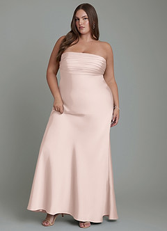 Azazie Saylor Jurken voor bruidsmeisjes Jurk van Stretch Satijn met Zeemeermin Strapless Blozend Roze image11