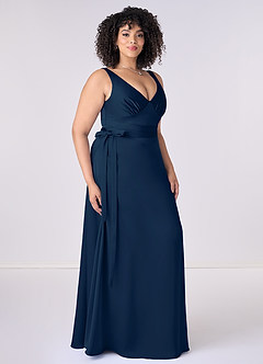 Barbie ♥ Azazie Bridesmaid Dresses Dark Navy A-Line Bow Stretch Satin Dress image8