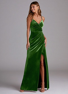 Azazie Maci Bridesmaid Dresses Ivy Sheath Pleated Velvet Dress image1