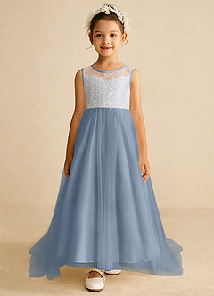 Azazie Tay Flower Girl Dresses Dusty Blue A-Line Sequins Tulle Dress image1