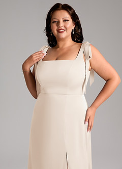 Azazie Frostine Bridesmaid Dresses White Alabaster A-Line Bow Stretch Satin Dress image4