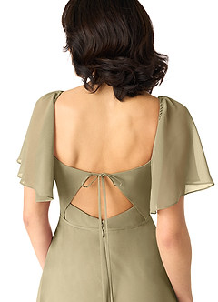 Azazie Chloe Abiti da Damigella Abito A-Line in Chiffon Scollo a Cuore Verde Muschio image3
