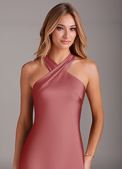 Azazie Doretta 신부 들러리 드레스 인어 주름진 스트레치 새틴 발목 길이 드레스 image5