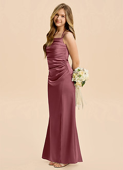 Azazie Nova Junior Desert Rose A-Line Pleated Stretch Satin Dress image1