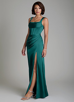 Azazie Amora Bridesmaid Dresses Peacock Mermaid Corset Stretch Satin Dress image6