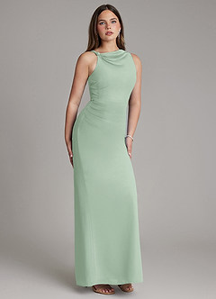 Azazie Charice Bridesmaid Dresses Agave Sheath Pleated Chiffon Dress image4