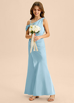 Azazie Madelyn Junior Abito Tubino in Raso Elasticizzato a Spalla Scoperta Azzurro image5