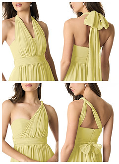 Azazie Olani Bridesmaid Dresses Lemon Sorbet A-Line Off the Shoulder Chiffon Convertible Dress image2