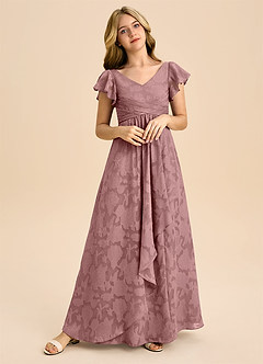 Azazie Omari Junior Vestido de Rosa Polvorienta de Devorado Floral de Corte en A con Plisado image1