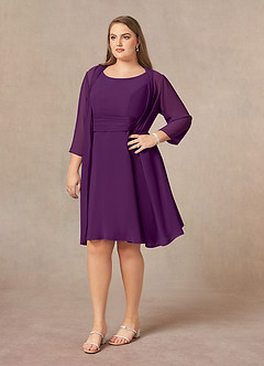 Azazie Shirley Mother of the Bride Dresses Grape A-Line Scoop Pleated Chiffon Dress image10