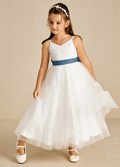Azazie Lea vestidos de niña de las flores Vestido de Bermudas de Tul de Corte En A con Tirante Espagueti image3