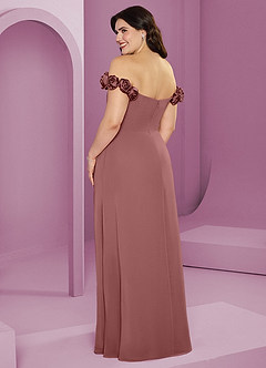 Barbie ♥ Azazie Suknie dla druhen Rozkloszowana szyfonowa sukienka z odkrytymi ramionami i kwiatowymi rozetkami image12