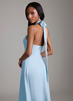 Azazie Tracie Bridesmaid Dresses Powder Blue A-Line Side Slit Stretch Satin Dress image6